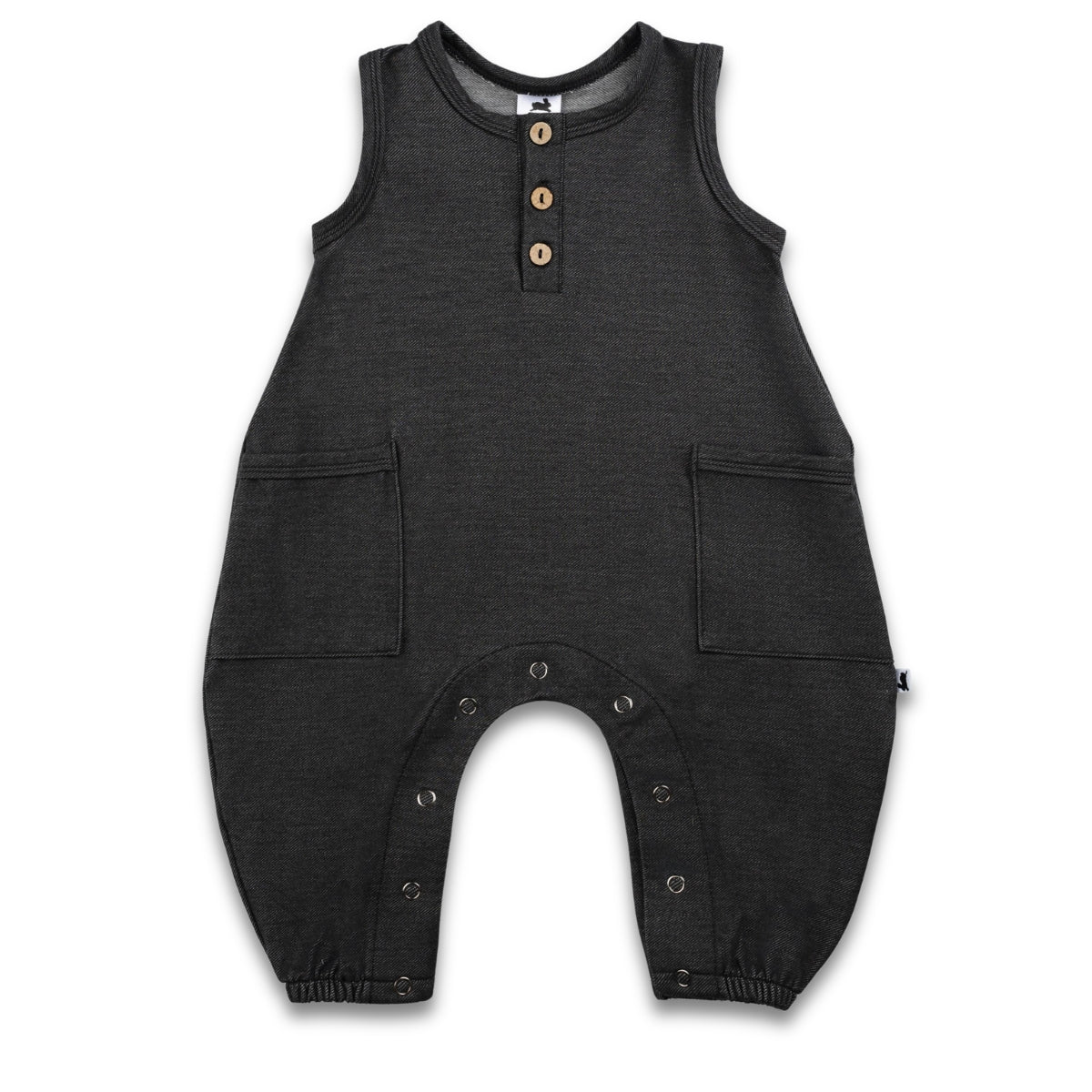 Baby Bamboo Terry Denim Romperall with Snaps | Charcoal Denim