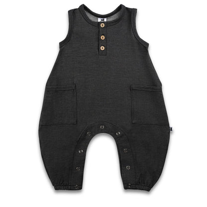 Baby Bamboo Terry Denim Romperall with Snaps | Charcoal Denim
