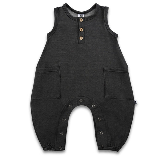 Baby Bamboo Terry Denim Romperall with Snaps | Charcoal Denim