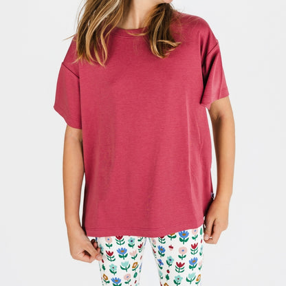 Youth Bamboo Boxy T-Shirt | Pomegranate