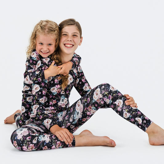Youth 2-Piece Bamboo Long Sleeve Snug-Fit Lounge Set | Watercolour Floral