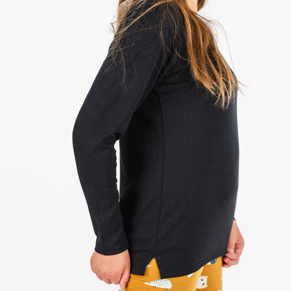 Youth Classic Long-Sleeve T-Shirt with Side Slits | Black