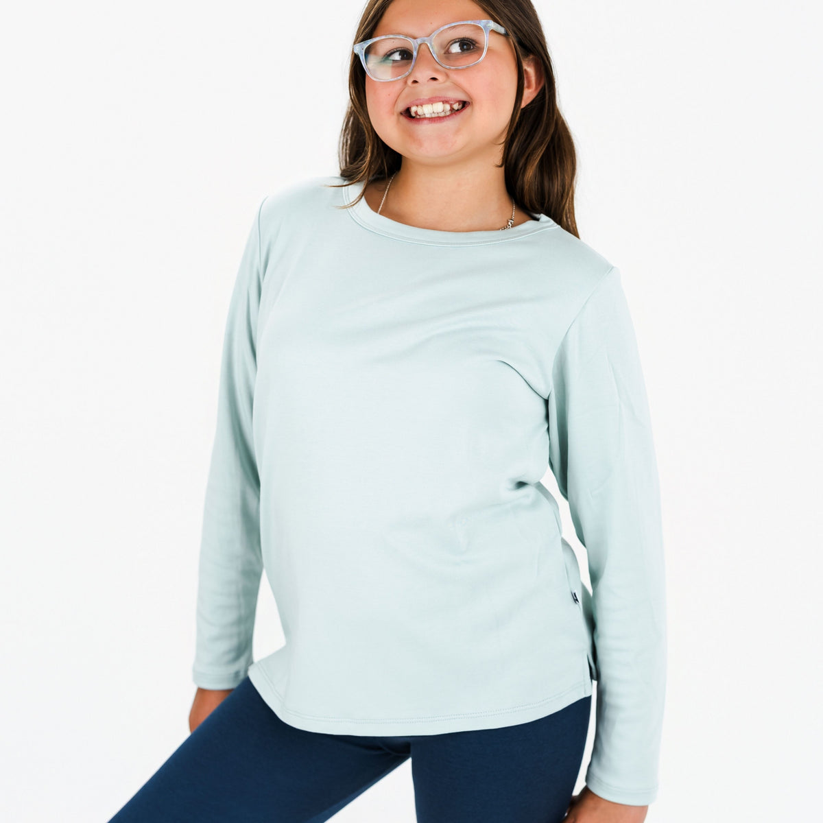 Youth Bamboo Long-Sleeve T-Shirt with Side Slits | Misty Blue