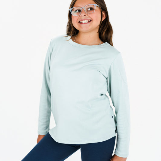 Youth Bamboo Long-Sleeve T-Shirt with Side Slits | Misty Blue