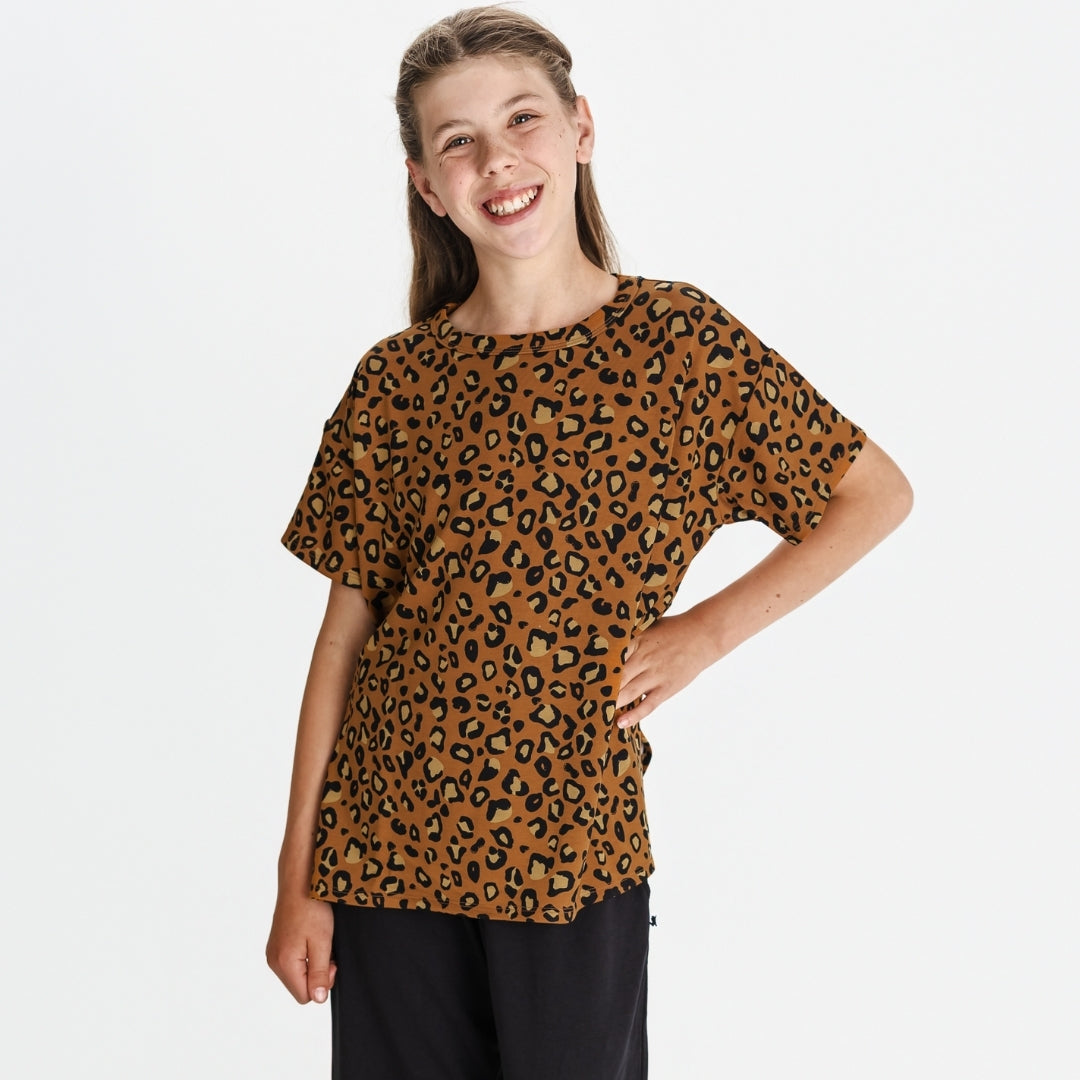Youth Bamboo Oversize All-over Print T-shirt | Bronze Leopard