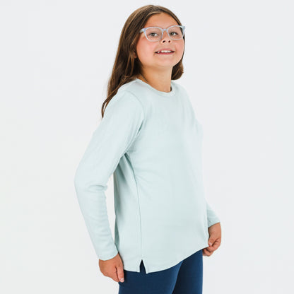 Youth Bamboo Long-Sleeve T-Shirt with Side Slits | Misty Blue