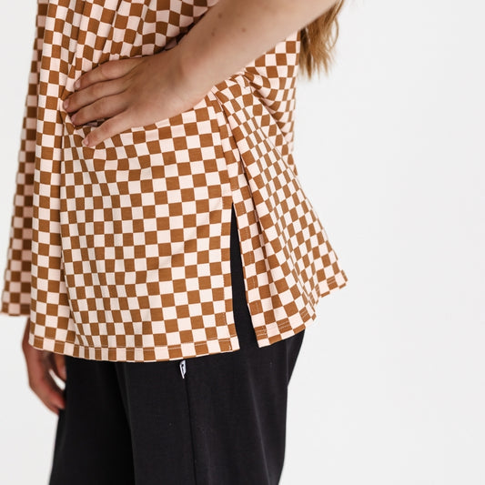 Youth Bamboo Oversize All-Over Print T-shirt | Blush Checkers