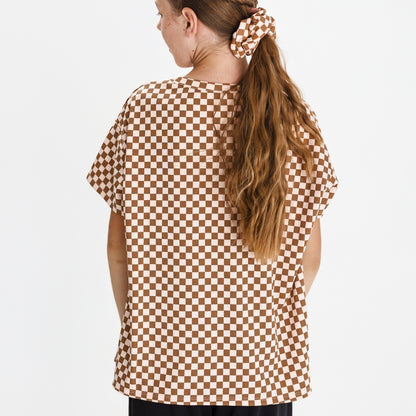 Youth Bamboo Oversize All-Over Print T-shirt | Blush Checkers