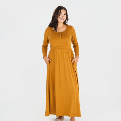 Ladies' Bamboo Long Sleeve Fit and Flare Dress | Umber
