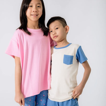 Youth Bamboo Pocket T-Shirt | Cream & Tidal Blue