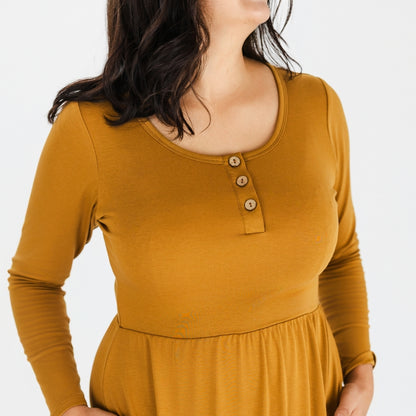 Ladies' Bamboo Long Sleeve Fit and Flare Dress | Umber