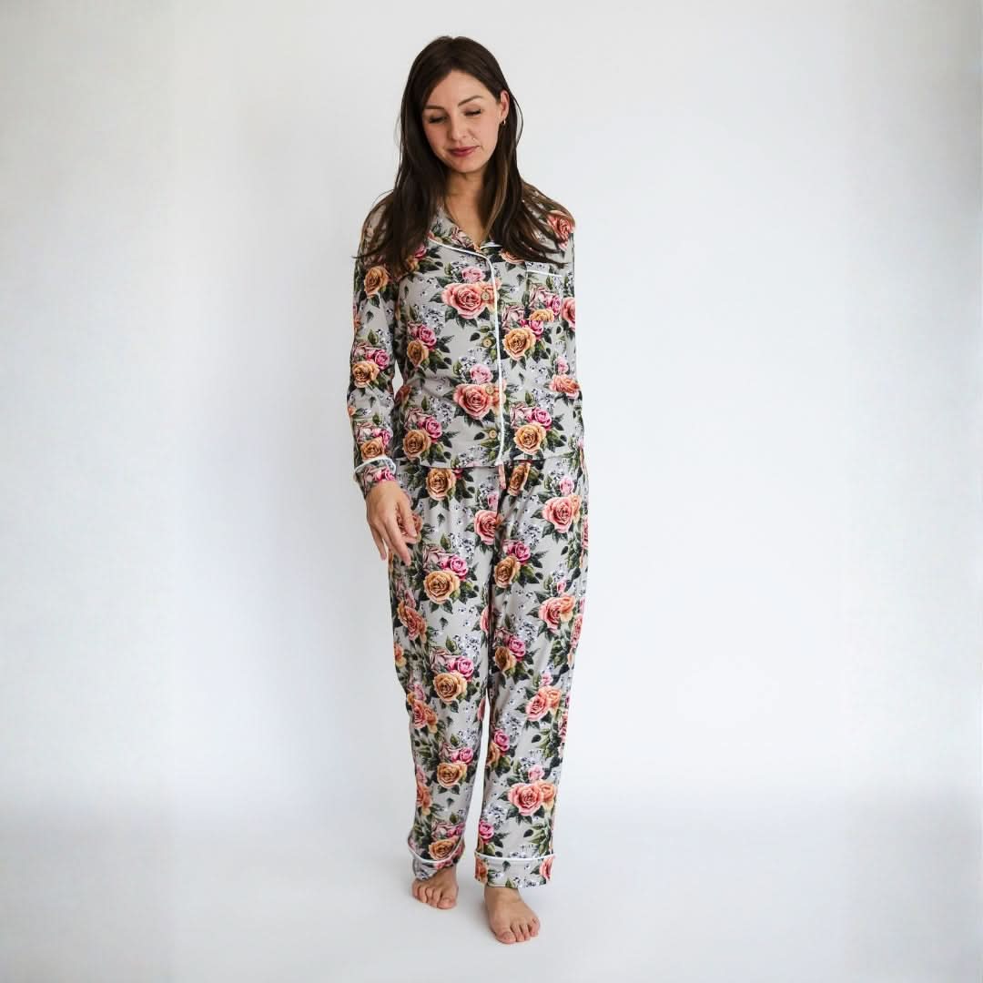 Ladies’ Bamboo Long Sleeve Button-Up Lounge Set | Palm Fronds