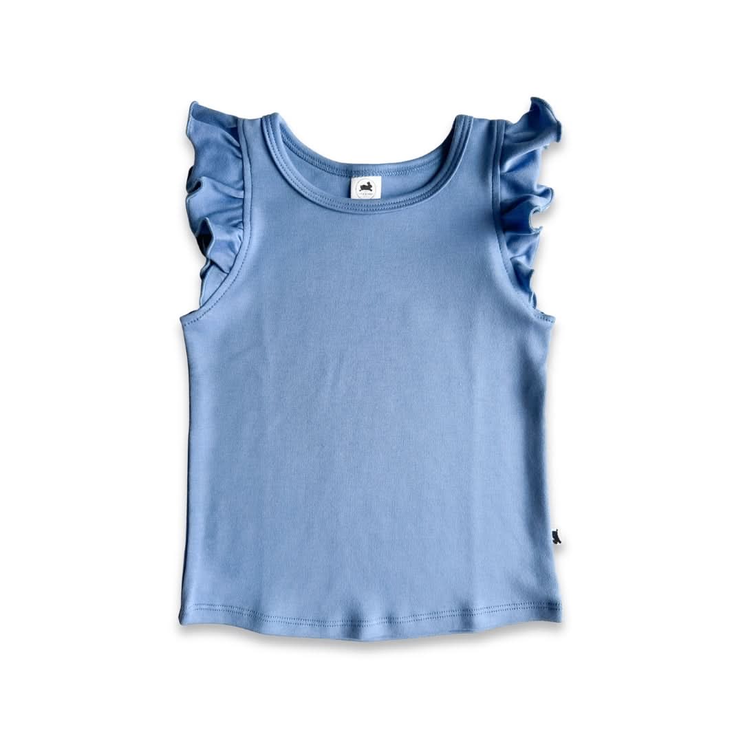 Kids' Bamboo Ruffle Shoulder Tank | Parlour Stripe - additional view