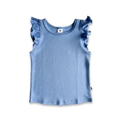 Kids' Bamboo Ruffle Shoulder Tank | Parlour Stripe - additional view