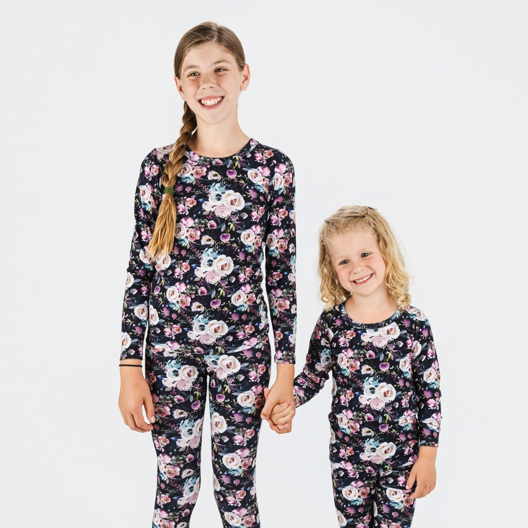Kids' 2-Piece Bamboo Long Sleeve Snug-Fit Lounge Set | Watercolour Floral