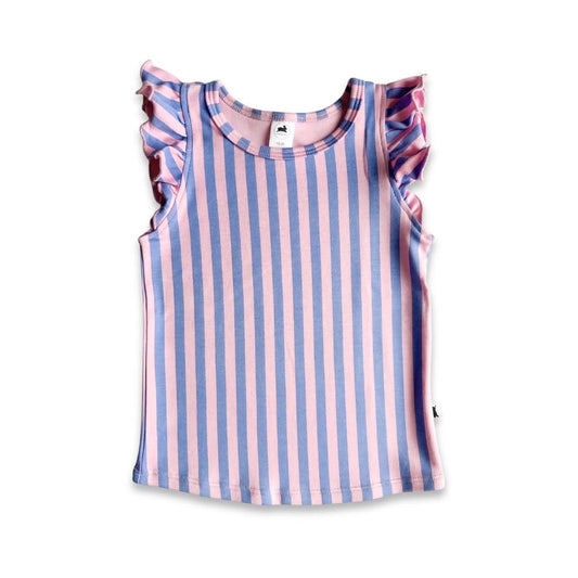 Kids' Bamboo Ruffle Shoulder Tank | Parlour Stripe