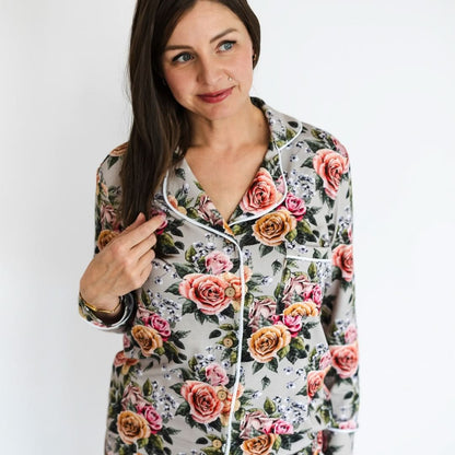 Ladies’ Bamboo Long Sleeve Button-Up Lounge Set | Palm Fronds