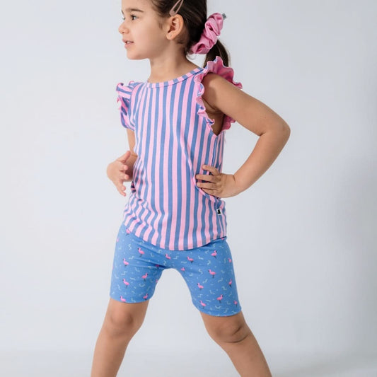 Kids' Bamboo Ruffle Shoulder Tank | Parlour Stripe - additional view