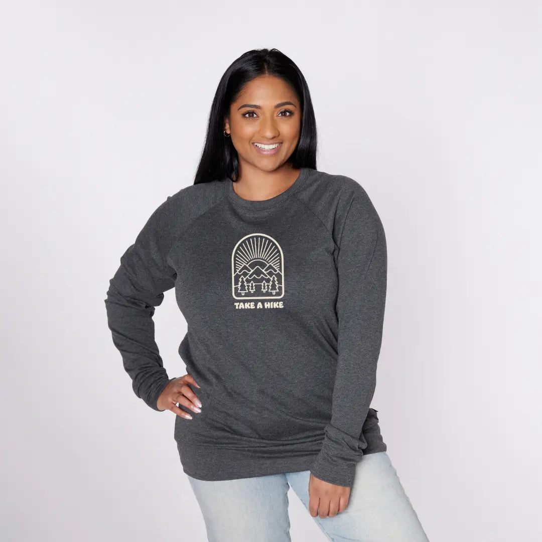 Adult Unisex 'Take a Hike' Bamboo Pullover | Charcoal