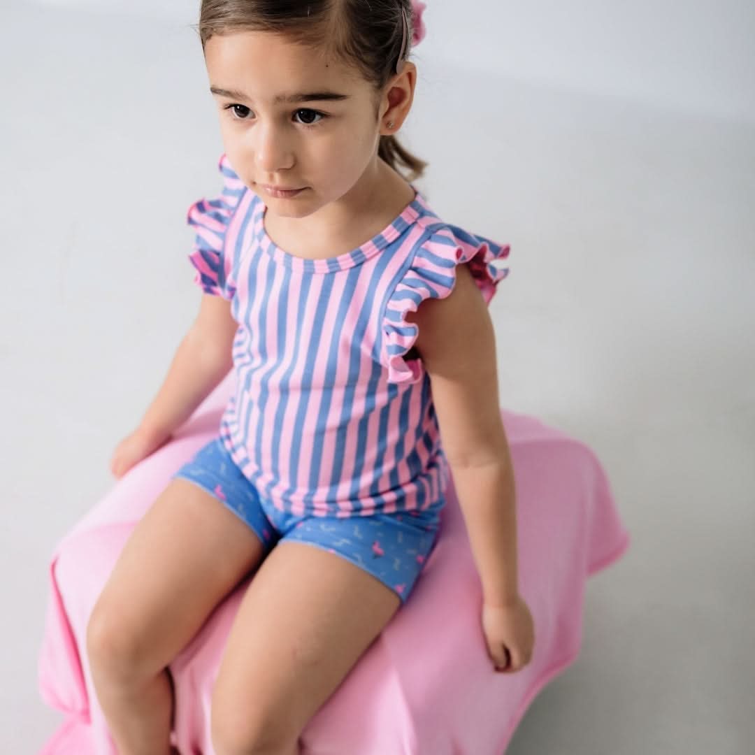 Kids' Bamboo Ruffle Shoulder Tank | Parlour Stripe - additional view