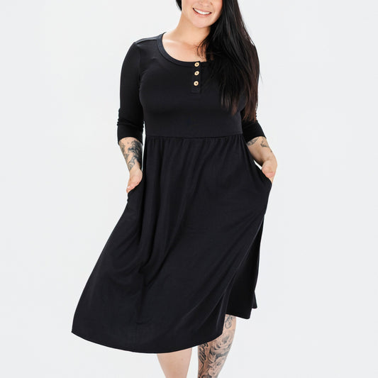 Ladies Bamboo 3/4 Sleeve Esme Dress | Black