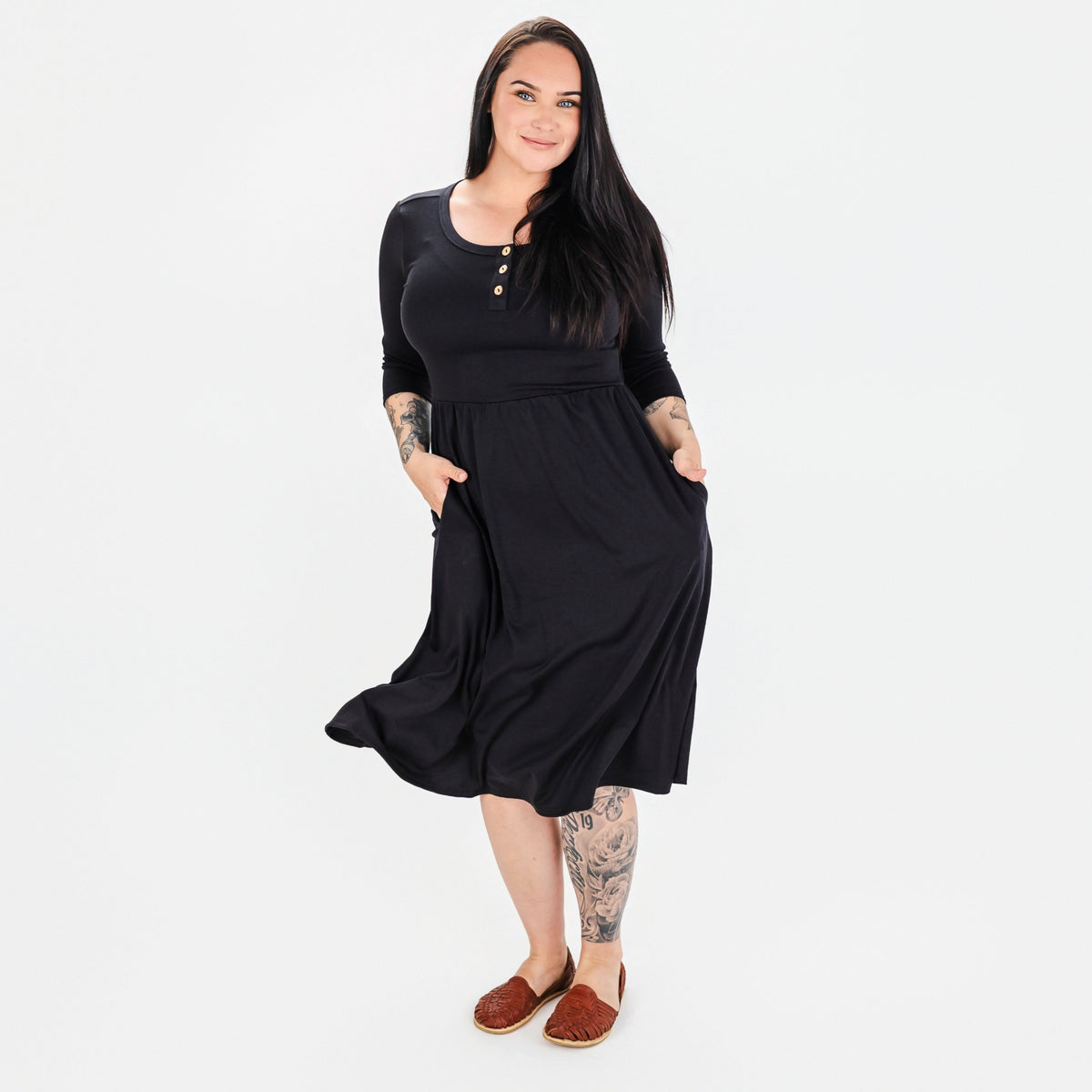 Ladies Bamboo 3/4 Sleeve Esme Dress | Black