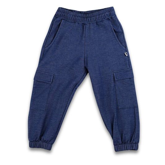 Kids' Bamboo Terry Denim Cargo Balloon Pants | Blue Denim