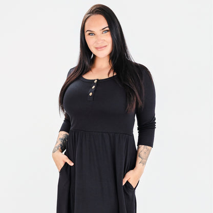 Ladies Bamboo 3/4 Sleeve Esme Dress | Black