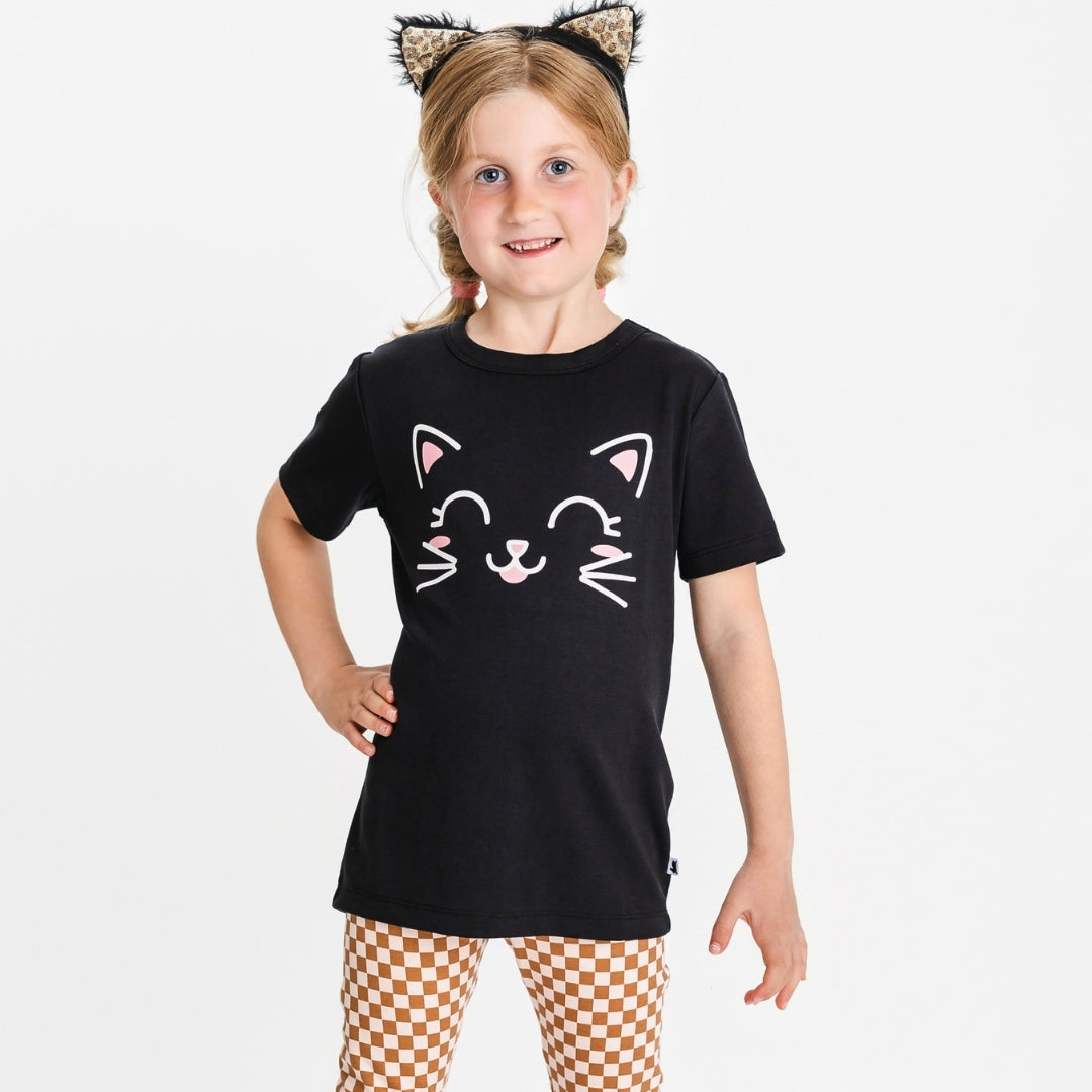 Baby/Kids' Bamboo Graphic T-shirt | Kawaii Kitty in Black