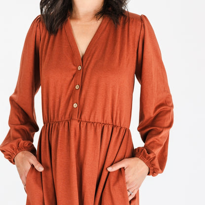 Ladies' Bamboo Puffed Sleeve Dress | Burnt Brick