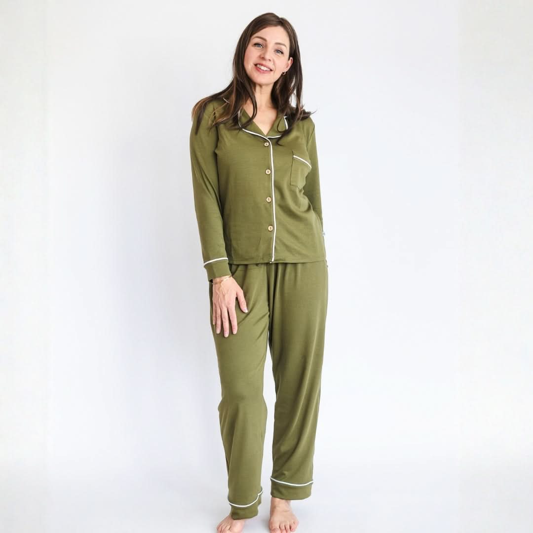 Ladies’ Bamboo Long Sleeve Button-Up Lounge Set | Palm Fronds