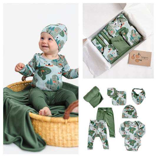 Bamboo Baby Capsule Gift Box | Camping & Leaf Green