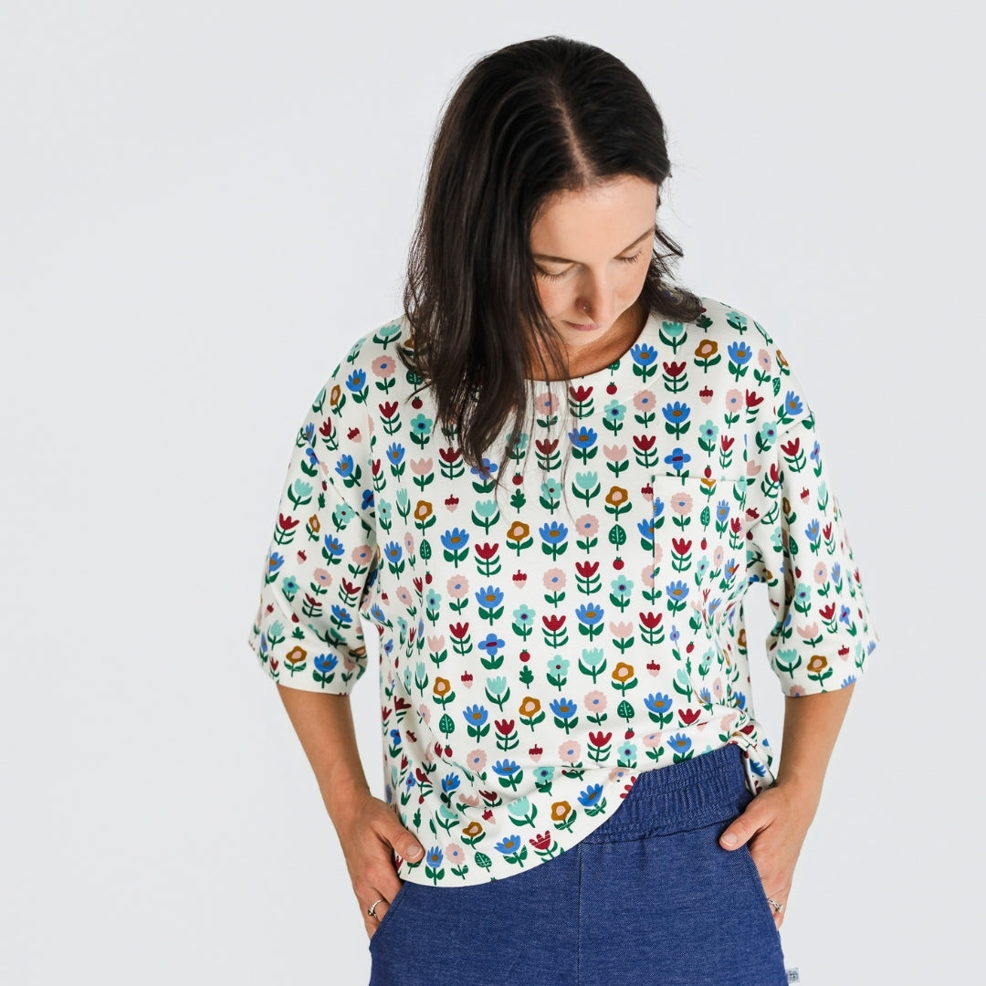 Ladies' Bamboo Boxy Pocket T-Shirt | Block Floral