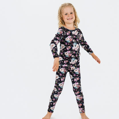 Kids' 2-Piece Bamboo Long Sleeve Snug-Fit Lounge Set | Watercolour Floral