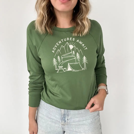 Adult Unisex 'Adventures Await' Bamboo Pullover | Leaf Green