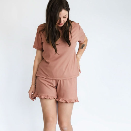 Ladies' Bamboo 2-Piece Short Sleeve Lounge Set | Terracotta Rib