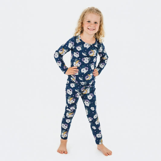Kids' 2-Piece Bamboo Long Sleeve Snug-Fit Lounge Set | Celestial Floral