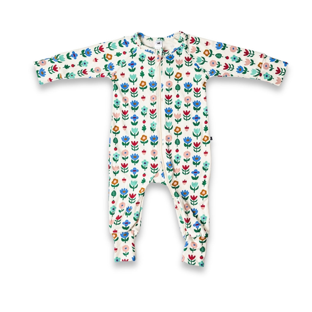 Bamboo Baby Zipper Footed Bodysuit | Block Floral