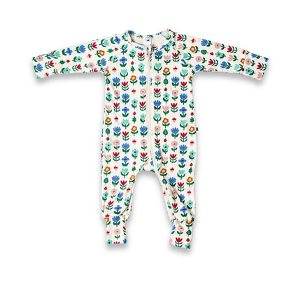 Bamboo Baby Zipper Footed Bodysuit | Block Floral