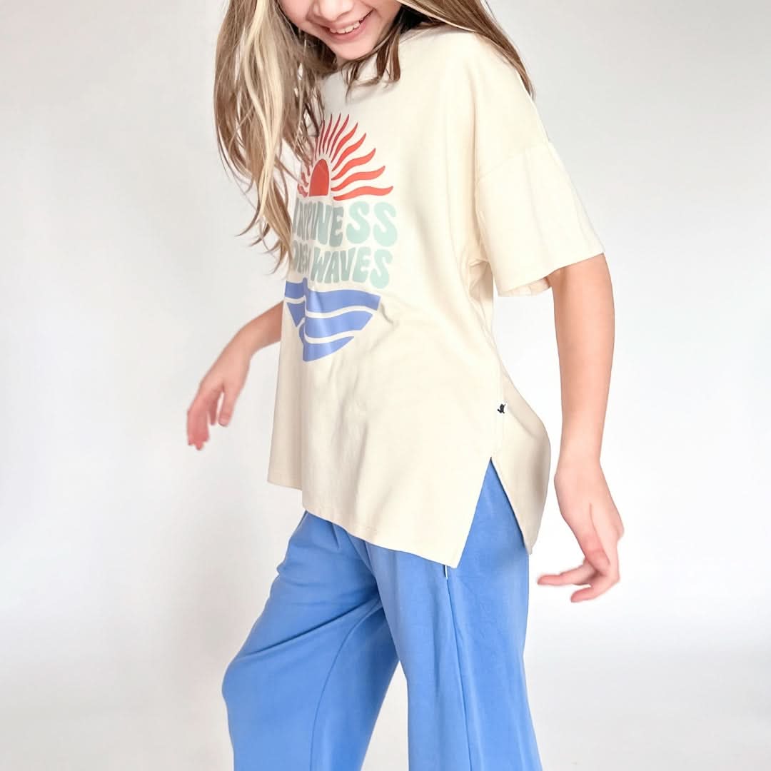 Youth Bamboo Graphic Oversized T-Shirt | "Happiness Comes In Waves" | Cream - additional view
