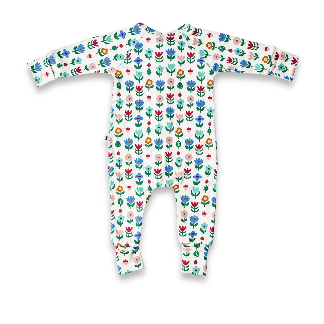 Bamboo Baby Zipper Footed Bodysuit | Block Floral