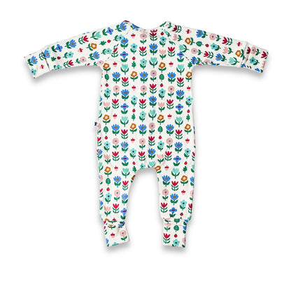 Bamboo Baby Zipper Footed Bodysuit | Block Floral
