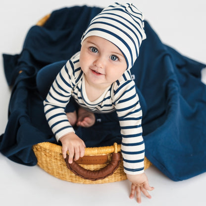 Baby Long-Sleeve Bamboo Bodysuit | Navy Stripe
