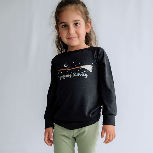 Baby/Kids Bamboo Graphic Raglan Sleeve Pullover | Defying Gravity on Black