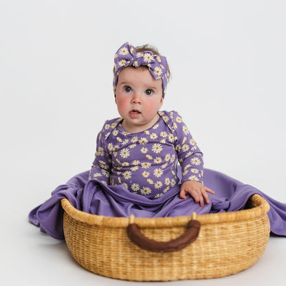 Baby Long-Sleeve Bamboo Bodysuit | Purple Daisies