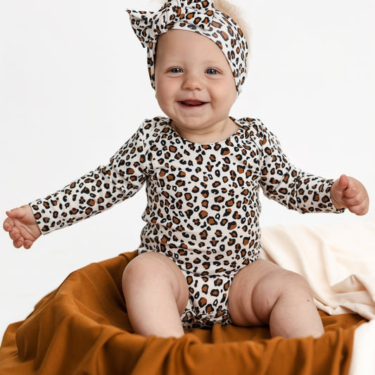 Baby Long-Sleeve Bamboo Bodysuit | Snow Leopard