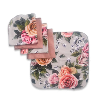 Bamboo Baby Washcloths (Pack of 5) | Antique Floral & Terracotta Rib