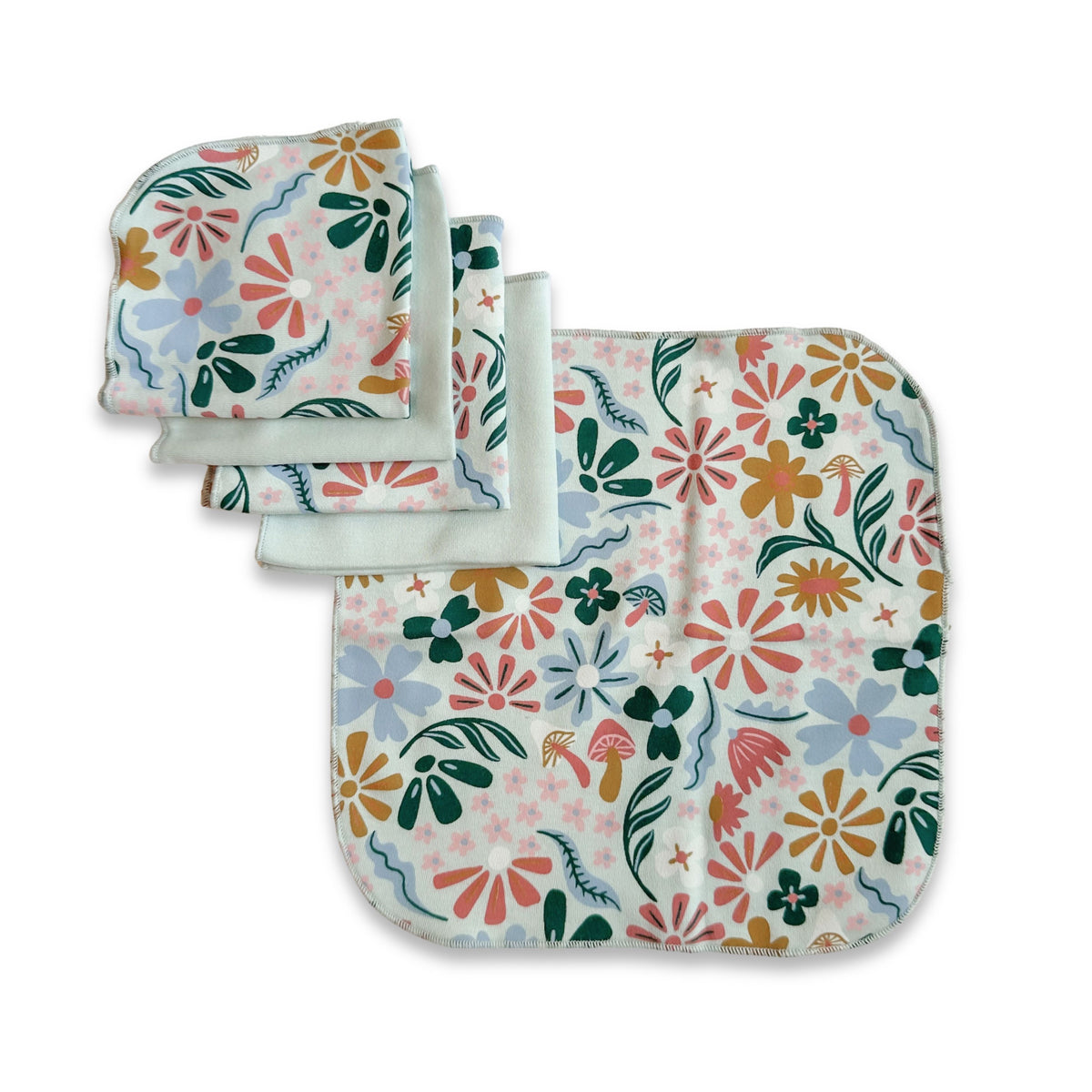 Baby Bamboo Washcloths (Pack of 5) | Floating Floral & Misty Blue