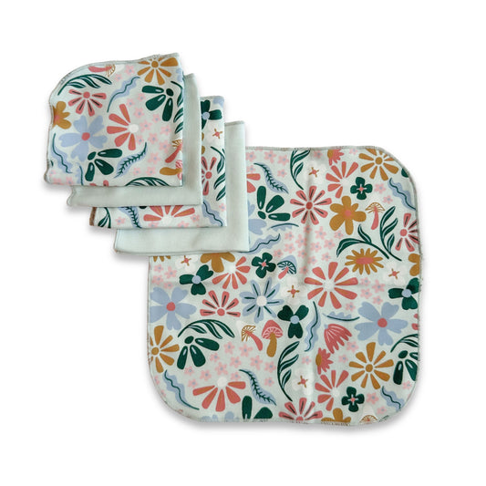 Baby Bamboo Washcloths (Pack of 5) | Floating Floral & Misty Blue