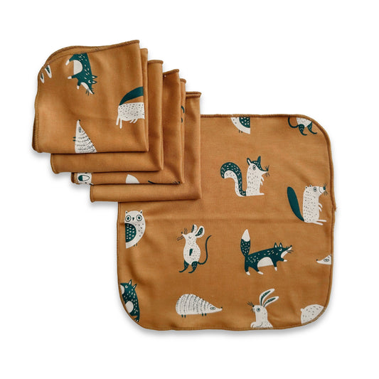 Baby Bamboo Washcloths (Pack of 5) | Scandi Critters & Umber